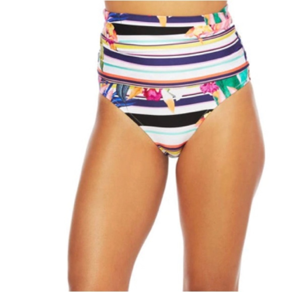 Trina Turk Multicolor Striped High-Waist Bikini Bottom
